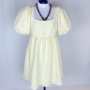 Listicle Cream Puff Sleeve Cable Knit BabyDoll Sweater Textured Dress Size L